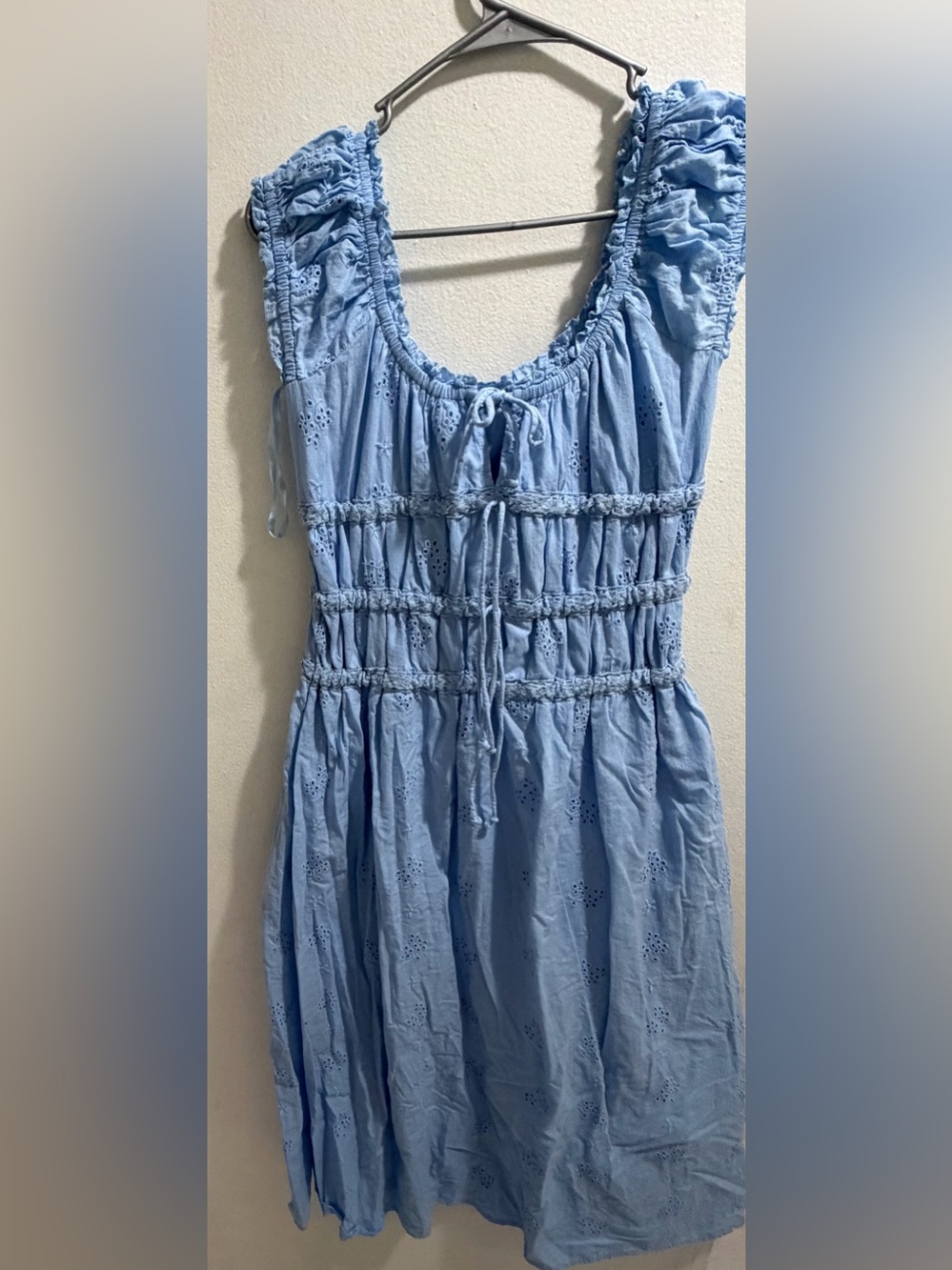 Light Blue Eyelet Smocked Women's Dress size L